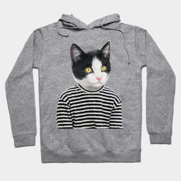 Cute Punk Black and White Cat Hoodie by DarkMaskedCats